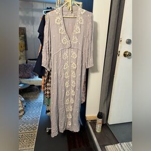 Lilac Floral Embroidered Maxi Dress